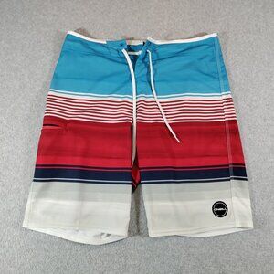 ONeill Hyperfreak Board Shorts Mens 32 Red White Blue 11in Inseam Stretch Swim
